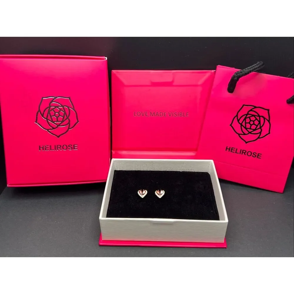Helirose Red Gold Tone Heart Shaped Stud Earring Gift Box